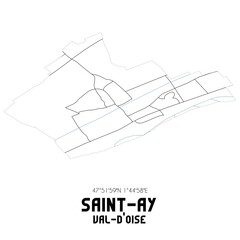 SAINT-AY Val-d'Oise. Minimalistic street map with black and white lines.