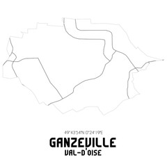 GANZEVILLE Val-d'Oise. Minimalistic street map with black and white lines.