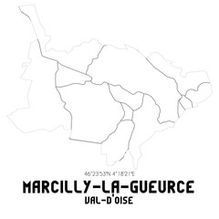 MARCILLY-LA-GUEURCE Val-d'Oise. Minimalistic street map with black and white lines.