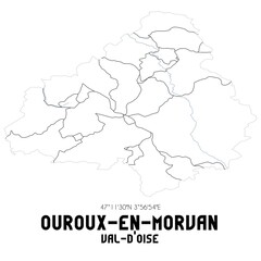 OUROUX-EN-MORVAN Val-d'Oise. Minimalistic street map with black and white lines.