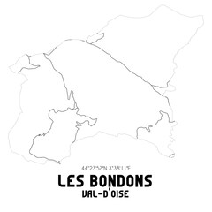 LES BONDONS Val-d'Oise. Minimalistic street map with black and white lines.