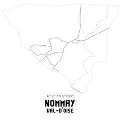 NOMMAY Val-d'Oise. Minimalistic street map with black and white lines.