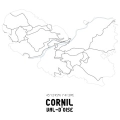 CORNIL Val-d'Oise. Minimalistic street map with black and white lines.