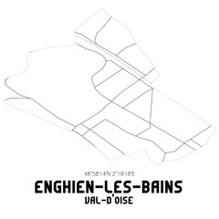 ENGHIEN-LES-BAINS Val-d'Oise. Minimalistic street map with black and white lines.