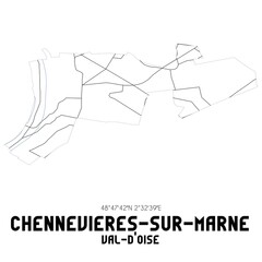 CHENNEVIERES-SUR-MARNE Val-d'Oise. Minimalistic street map with black and white lines.