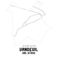 VANDEUIL Val-d'Oise. Minimalistic street map with black and white lines.
