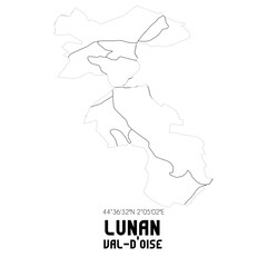 LUNAN Val-d'Oise. Minimalistic street map with black and white lines.