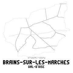 BRAINS-SUR-LES-MARCHES Val-d'Oise. Minimalistic street map with black and white lines.