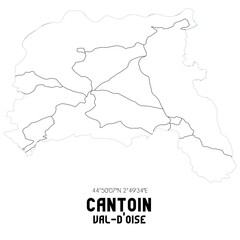CANTOIN Val-d'Oise. Minimalistic street map with black and white lines.