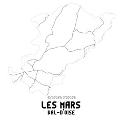 LES MARS Val-d'Oise. Minimalistic street map with black and white lines.