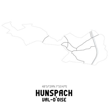 HUNSPACH Val-d'Oise. Minimalistic street map with black and white lines.