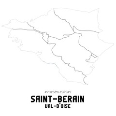 SAINT-BERAIN Val-d'Oise. Minimalistic street map with black and white lines.