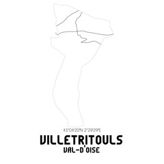 VILLETRITOULS Val-d'Oise. Minimalistic street map with black and white lines.