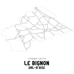 LE BIGNON Val-d'Oise. Minimalistic street map with black and white lines.