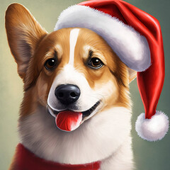 Illustration of a cute corgi wearing a Santa hat