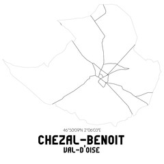 Obraz premium CHEZAL-BENOIT Val-d'Oise. Minimalistic street map with black and white lines.