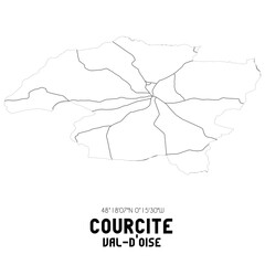 COURCITE Val-d'Oise. Minimalistic street map with black and white lines.