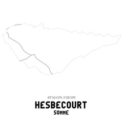 HESBECOURT Somme. Minimalistic street map with black and white lines.