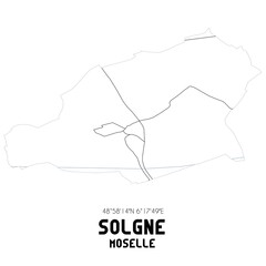 SOLGNE Moselle. Minimalistic street map with black and white lines.