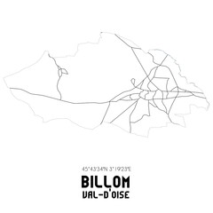 Obraz premium BILLOM Val-d'Oise. Minimalistic street map with black and white lines.