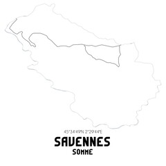 SAVENNES Somme. Minimalistic street map with black and white lines.