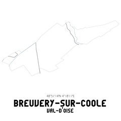 BREUVERY-SUR-COOLE Val-d'Oise. Minimalistic street map with black and white lines.