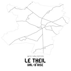 LE THEIL Val-d'Oise. Minimalistic street map with black and white lines.