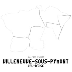 VILLENEUVE-SOUS-PYMONT Val-d'Oise. Minimalistic street map with black and white lines.