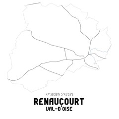 RENAUCOURT Val-d'Oise. Minimalistic street map with black and white lines.
