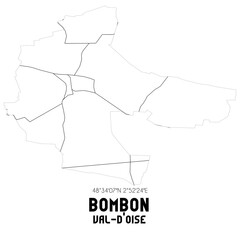 BOMBON Val-d'Oise. Minimalistic street map with black and white lines.