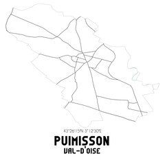 PUIMISSON Val-d'Oise. Minimalistic street map with black and white lines.