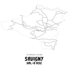 SAVIGNY Val-d'Oise. Minimalistic street map with black and white lines.