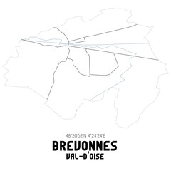 BREVONNES Val-d'Oise. Minimalistic street map with black and white lines.