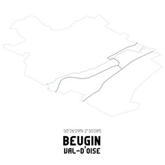 BEUGIN Val-d'Oise. Minimalistic street map with black and white lines.