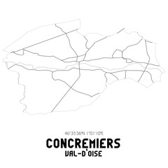 CONCREMIERS Val-d'Oise. Minimalistic street map with black and white lines.