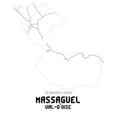 MASSAGUEL Val-d'Oise. Minimalistic street map with black and white lines.