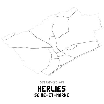 HERLIES Seine-et-Marne. Minimalistic street map with black and white lines.