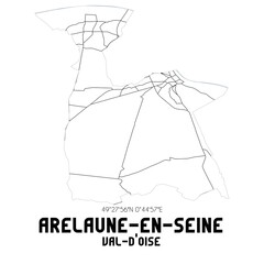 ARELAUNE-EN-SEINE Val-d'Oise. Minimalistic street map with black and white lines.