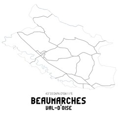 BEAUMARCHES Val-d'Oise. Minimalistic street map with black and white lines.
