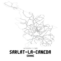 SARLAT-LA-CANEDA Somme. Minimalistic street map with black and white lines.