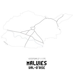 MALVIES Val-d'Oise. Minimalistic street map with black and white lines.