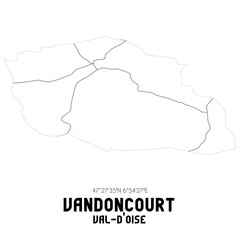 VANDONCOURT Val-d'Oise. Minimalistic street map with black and white lines.