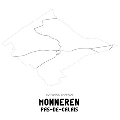 MONNEREN Pas-de-Calais. Minimalistic street map with black and white lines.