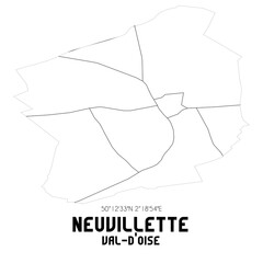 NEUVILLETTE Val-d'Oise. Minimalistic street map with black and white lines.