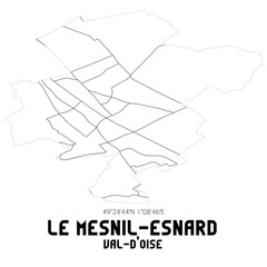 Obraz premium LE MESNIL-ESNARD Val-d'Oise. Minimalistic street map with black and white lines.
