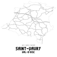 SAINT-VAURY Val-d'Oise. Minimalistic street map with black and white lines.