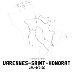 Fototapeta na wymiar VARENNES-SAINT-HONORAT Val-d'Oise. Minimalistic street map with black and white lines.