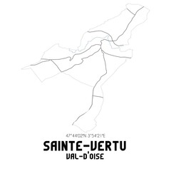 SAINTE-VERTU Val-d'Oise. Minimalistic street map with black and white lines.