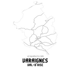 VARAIGNES Val-d'Oise. Minimalistic street map with black and white lines.