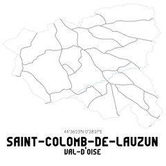 SAINT-COLOMB-DE-LAUZUN Val-d'Oise. Minimalistic street map with black and white lines.